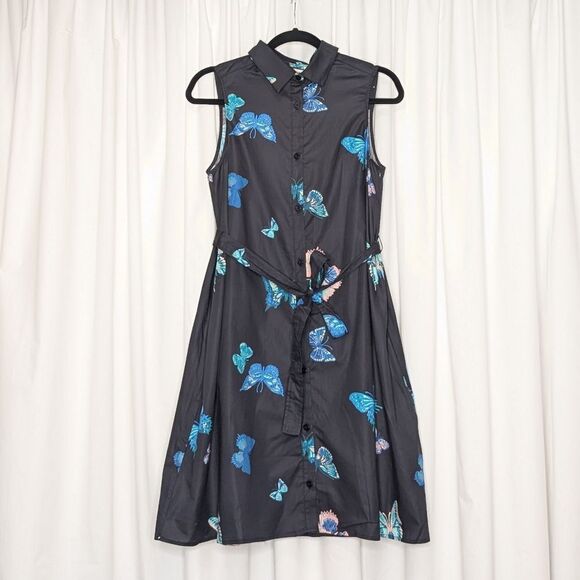 Tucker Sleeveless Sarah Shirtdress Black Fluttering Butterflies Print - Picture 1 of 8